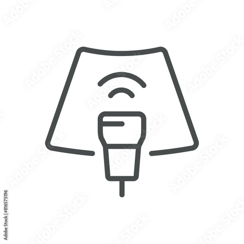 Ultrasound Icon. Vector Illustration of Ultrasound Machine with Transducer, Representing Diagnostic Imaging Technique. Isolated Outline Medical Sign.