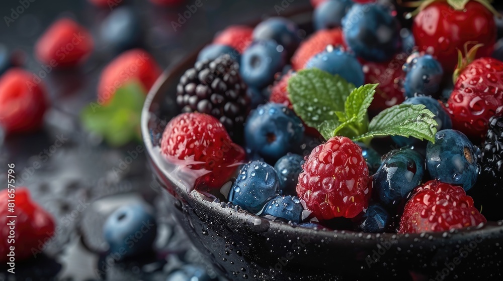 Antioxidant rich Berries in a Bowl with Vibrant Colors and Fresh Dew Antioxidant rich Berries in a Bowl with Vibrant Colors and Fresh Dew