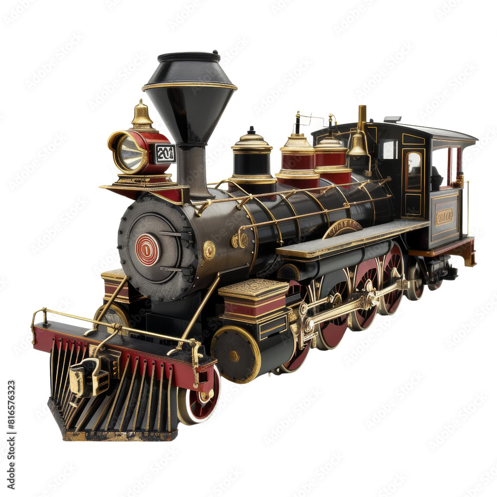 Naklejka premium Miniature Model Train on Display with Detailed Accessories.