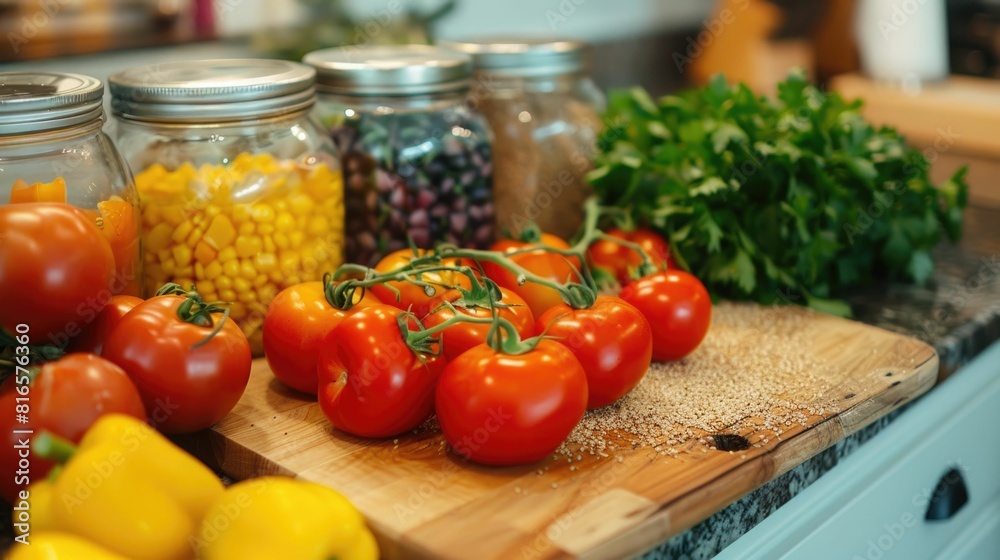 Bountiful Harvest Fresh Ingredients for Delightful Homemade Recipes on a Rustic Wooden Kitchen Counter Bountiful Harvest Fresh Ingredients for Delightful Homemade Recipes on a Rustic Wooden Kitchen Counter