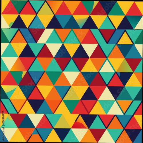 Seamless pattern of colorful triangles arranged in a grid formation, creating a vibrant and dynamic design, Generative AI 