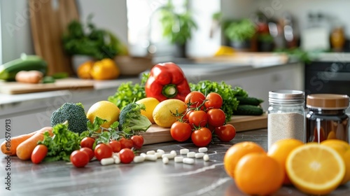 Whole Food Vitamins and Nutrients from Fresh Fruits and Vegetables in a Kitchen Setting