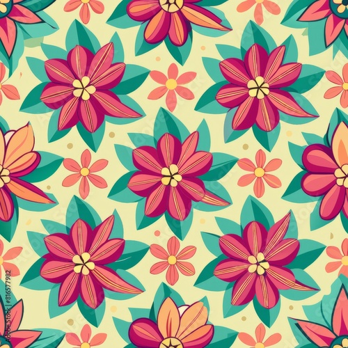 Seamless pattern of geometric flowers and petals, adding a touch of whimsy and playfulness to your gift wrap, Generative AI
