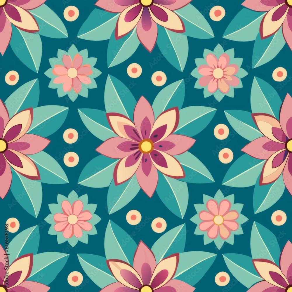 Seamless pattern of geometric flowers and petals, adding a touch of whimsy and playfulness to your gift wrap, Generative AI