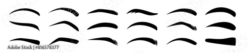 Classic eyebrows, brow makeup shaping vector illustration set. Cartoon eyebrows shapes, thin, thick and curved eyebrows. photo