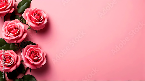Roses on a Pink Minimal Background a Romantic Valentines Concept