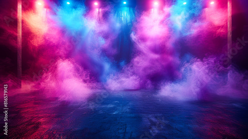 Light Blue, Purple, Pink Background with Neon Spotlights 