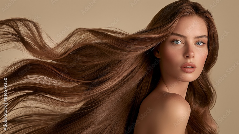 Ethereal Woman with Golden Brown Hair Spreading Like Waves Ethereal Woman with Golden Brown Hair Spreading Like Waves