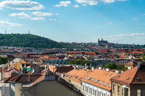Prague city with Prague Castle and Petrin hill from Vysehrad © honza28683