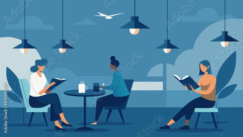 Tranquil Airport Lounge with Reading Passengers Illustration. Book Lovers Day