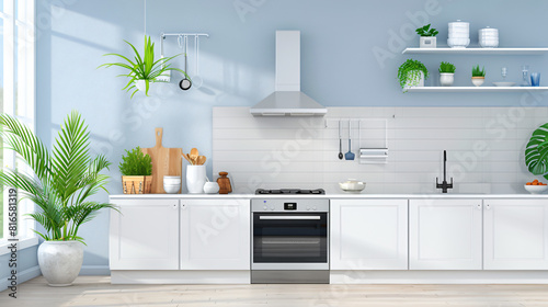 Electric oven and houseplants in interior of modern kitchen