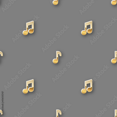 Seamless musical pattern. Gold notes on a gray background.