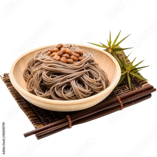 Delicious Soba Noodles on a Clean Background.