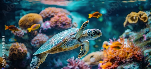 A sea turtle swimming. WORLD TURTLE DAY