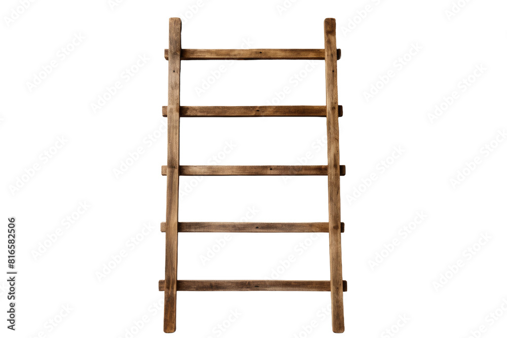 Ascending Dreams: A Wooden Ladder Against a White Canvas on White or PNG Transparent Background. Ascending Dreams: A Wooden Ladder Against a White Canvas on White or PNG Transparent Background.