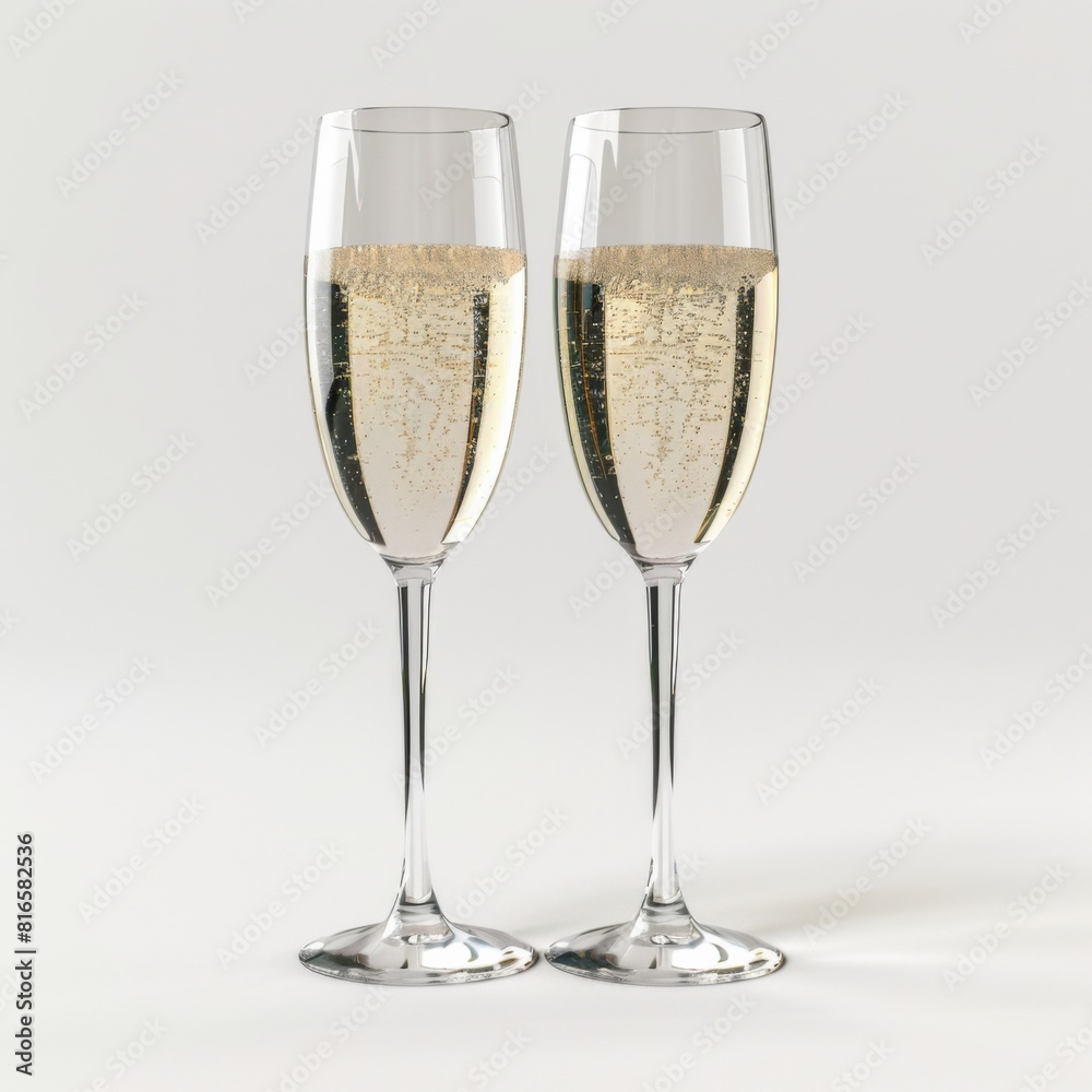Two champagne glasses placed on a plain white background Two champagne glasses placed on a plain white background