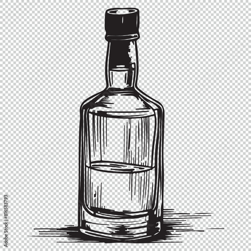 Simple line art alcohol bottle, black vector logo icon on transparent background