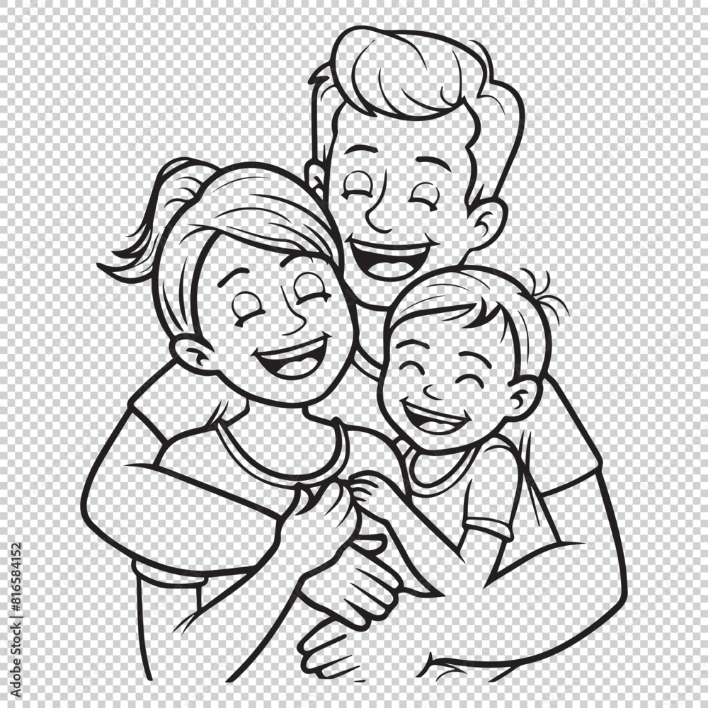 Black line art design of an family, vector illustration for coloring book pages on transparent background Black line art design of an family, vector illustration for coloring book pages on transparent background