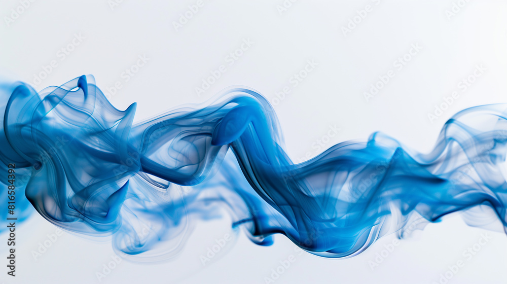 Vivid Blue Smoke Swirls on White Background