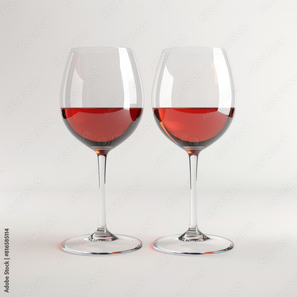 Two red wine glasses placed on a white background Two red wine glasses placed on a white background