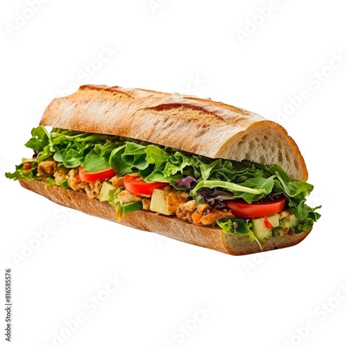 Fresh Veggie Sandwich with Colorful Ingredients on White Background.