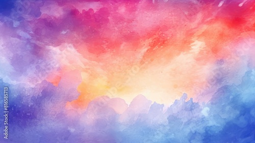 Abstract painted sky with vibrant cloud colors. Twilight sky in sunset with pastel watercolor and fantasy cloud background. Artistic background with a blend of pink  blue  and orange hues. AIG35.