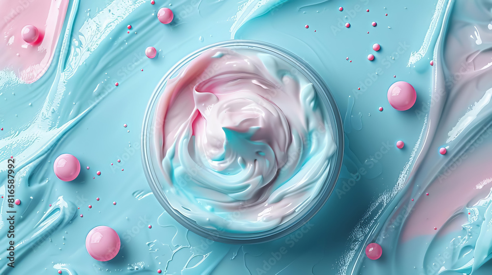 Fototapeta premium Animated moisturizer texture in a clean top-view design illustrating a vibrant daily skincare regimen