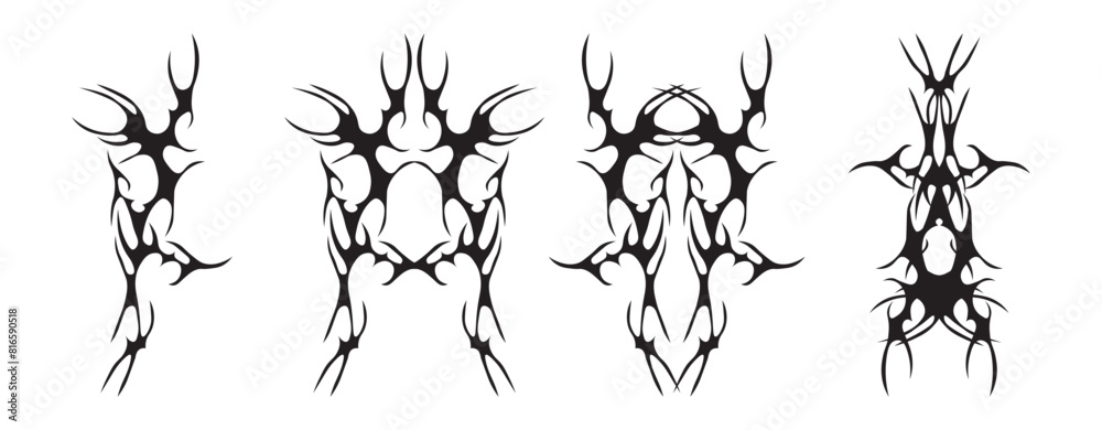 Set of neo tribal tattoo. Abstract ethnic shapes in gothic style. Individual designer elements for decorating Set of neo tribal tattoo. Abstract ethnic shapes in gothic style. Individual designer elements for decorating