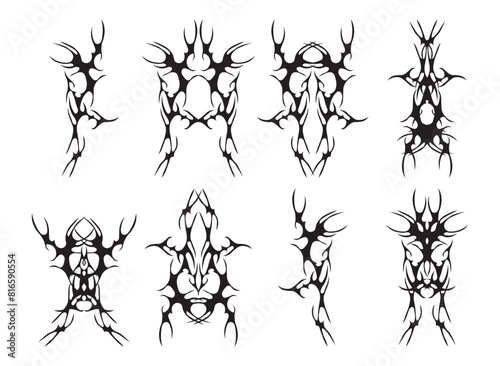 Set of neo tribal tattoo. Abstract ethnic shapes in gothic style. Individual designer elements for decorating