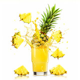 Pineapple with water splash on white background. Tropic yellow food