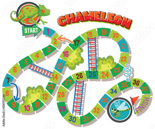 Colorful board game with chameleon theme