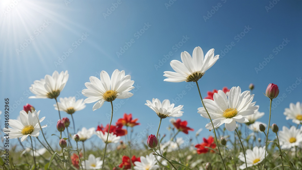 Wildflowers, sky, sun Wildflowers, sky, sun
