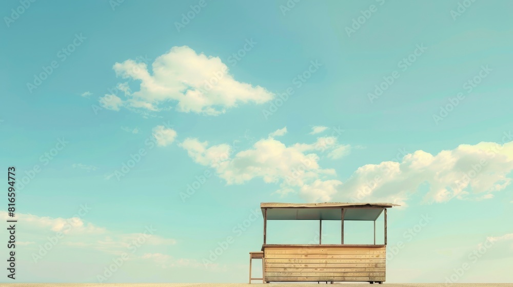 A small wooden structure sits in the middle of a vast, empty field A small wooden structure sits in the middle of a vast, empty field