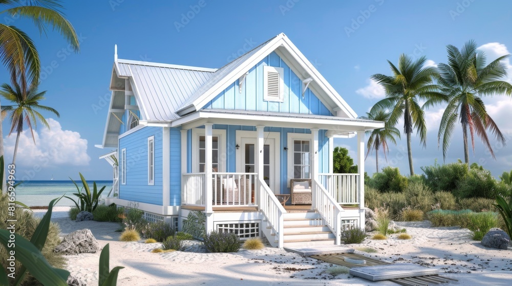 Charming tiny house plans set against picturesque seaside vistas, capturing the essence of minimalist beach living. Ideal for promoting coastal vacation homes.