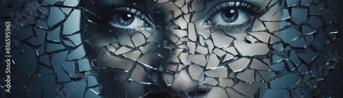 A woman's face with a cracked glass effect.