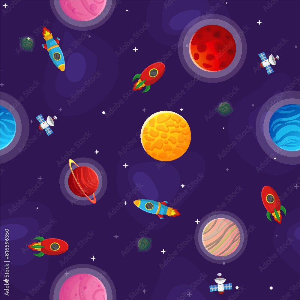 Space cartoon seamless pattern. Cute design for Space cartoon seamless pattern. Cute design for