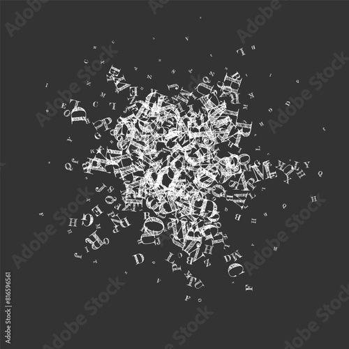 Scattered letters of latin alphabet. White chalk