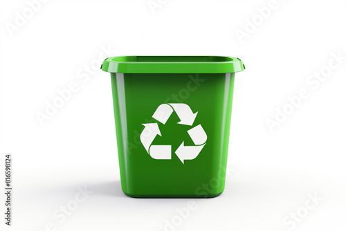 Green garbage, Recycling bin on white background.