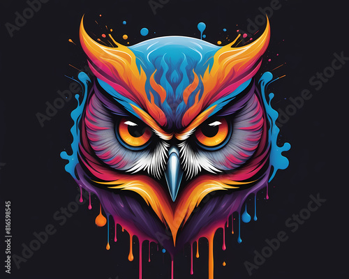 owl in the night neon splash art