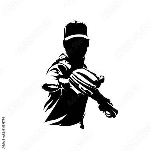 Baseball player, pitcher, isolated vector silhouette, ink drawing