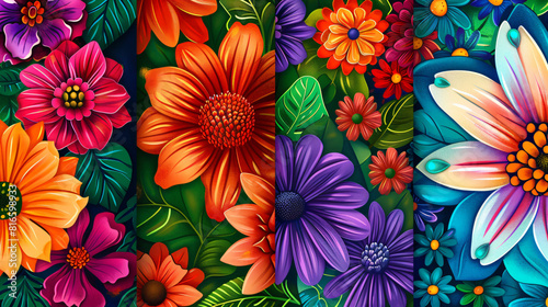 Four of colorful floral patterns for design