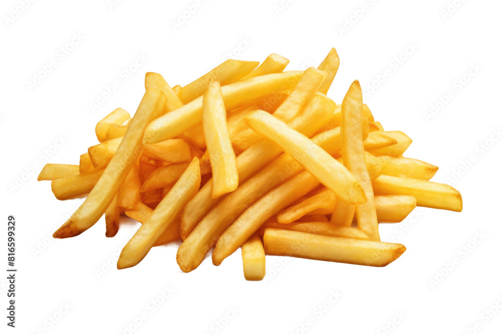 Golden Crispy Delights: A Mountain of French Fries on White or PNG Transparent Background. Golden Crispy Delights: A Mountain of French Fries on White or PNG Transparent Background.