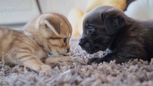A cute puppy and a kitten played together, enjoying each other's company. The playful antics warmed everyone's hearts, showing the bond between the unlikely friends.