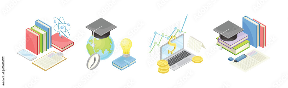 STEM Education and Science Object and Equipment Isometric Vector Set