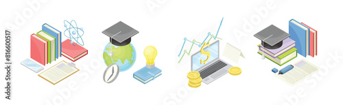STEM Education and Science Object and Equipment Isometric Vector Set