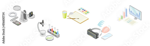 STEM Education and Science Object and Equipment Isometric Vector Set