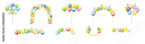 Colorful Helium Balloon Bunch on String Vector Set