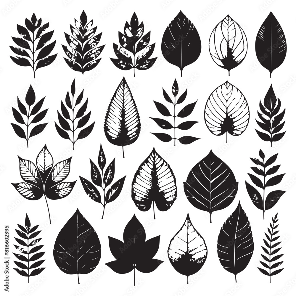 Silhouettes set of black Leaf Inked. Vector isolated illustration Silhouettes set of black Leaf Inked. Vector isolated illustration