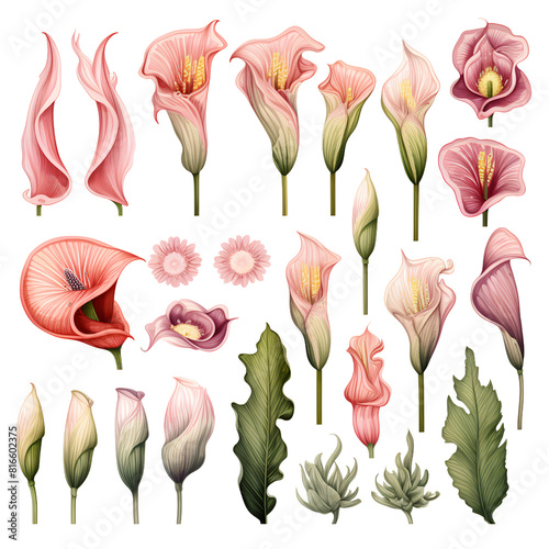 Watercolor stickers set clipart Amorphophallus flower