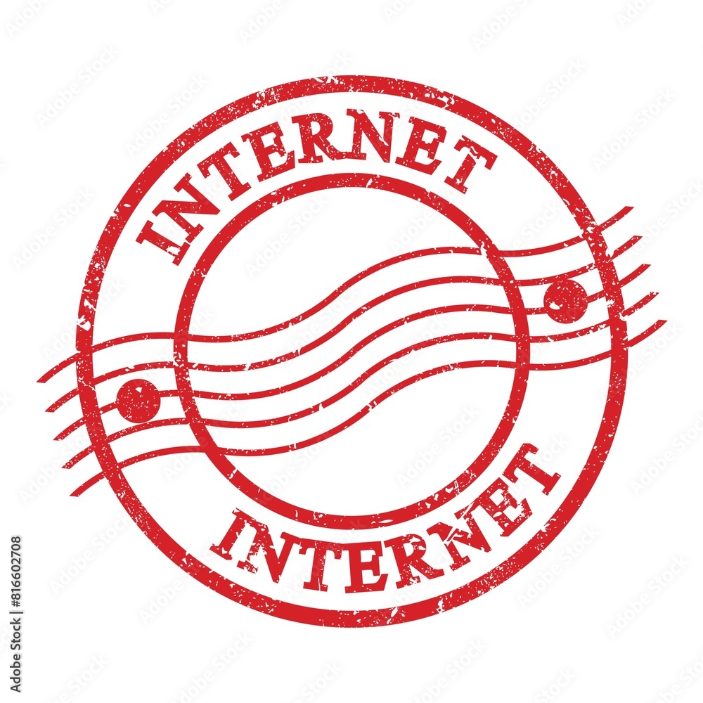 INTERNET, text written on red postal stamp. INTERNET, text written on red postal stamp.